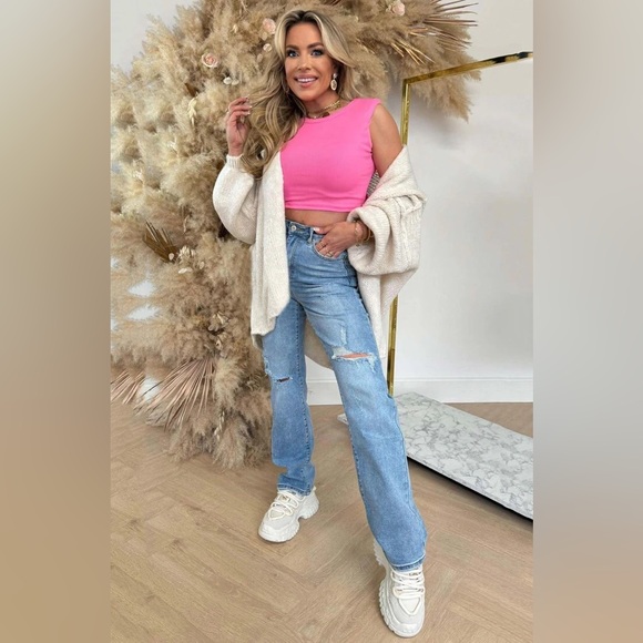 192- All things comfy-LARA 'CHERRY' PRINTED LONGLINE KNITTED CARDIGAN-STONE - Picture 3 of 3